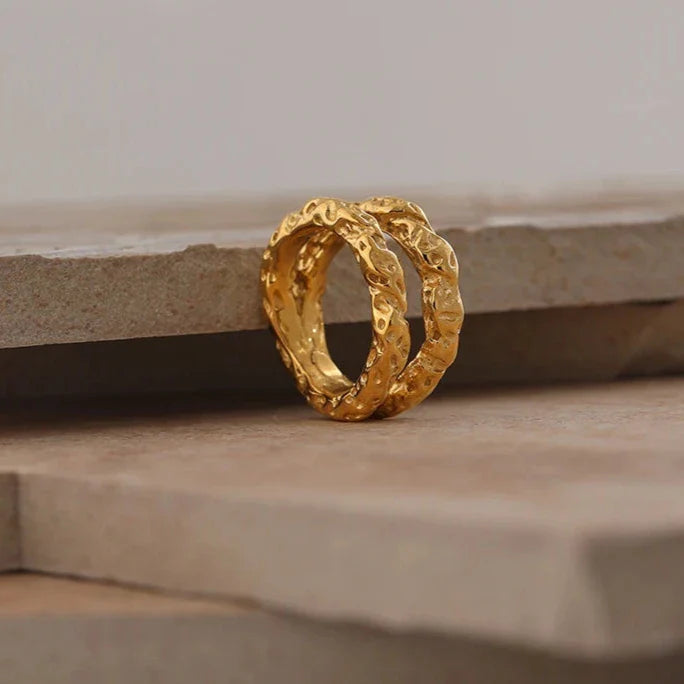 18k Gold-Plated Minimalist Rustic Double Ring