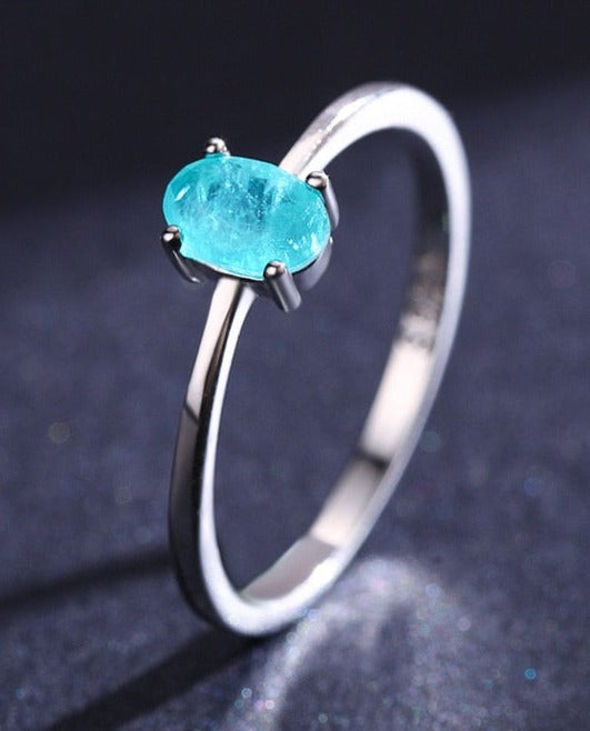 Genuine Paraíba Tourmaline Oval Ring in 925 Sterling Silver