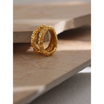 18k Gold-Plated Minimalist Rustic Double Ring