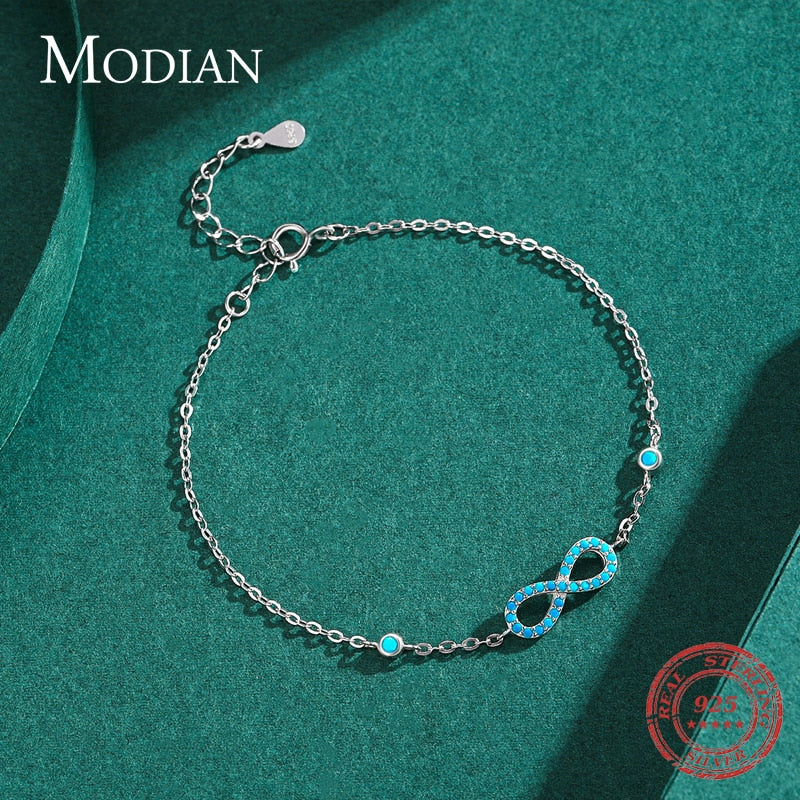 Infinity Bracelet in 925 Sterling Silver with Turquoise