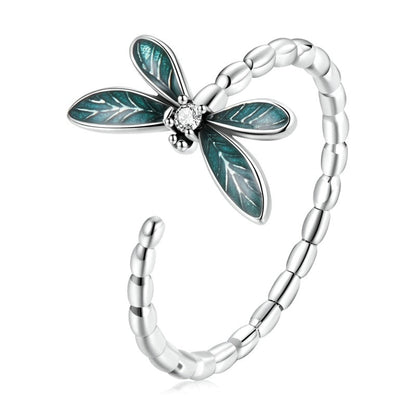 Adjustable Dragonfly Ring in 925 Sterling Silver with Cubic Zirconia