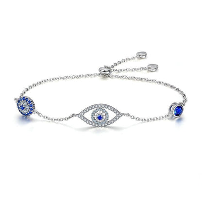 Evil Eye Bracelet in 925 Sterling Silver with Blue Cubic Zirconia