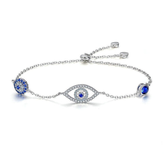 Evil Eye Bracelet in 925 Sterling Silver with Blue Cubic Zirconia