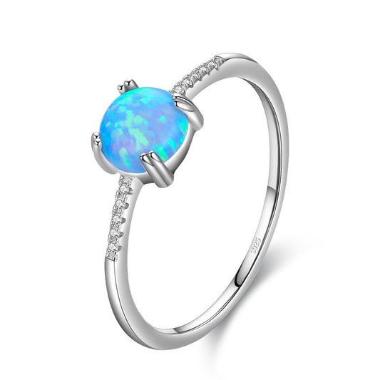 925 Silver Round Opal Ring