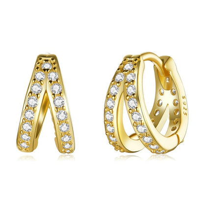 925 Sterling Silver Double Zirconia Hoop Earrings