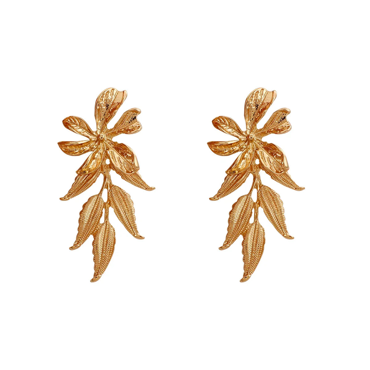 18k Gold-Plated Long Delicate Flower Earrings