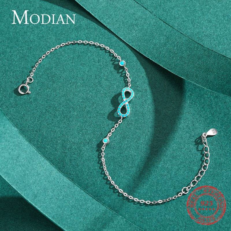 Infinity Bracelet in 925 Sterling Silver with Turquoise