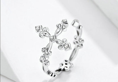 Women’s Adjustable Classic Cross Ring in Sterling Silver 925