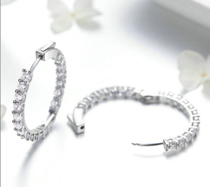 925 Sterling Silver Classic Pavé Zirconia Hoop Earrings