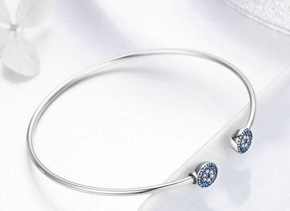 925 Sterling Silver Open Bangle Bracelet Evil Eye
