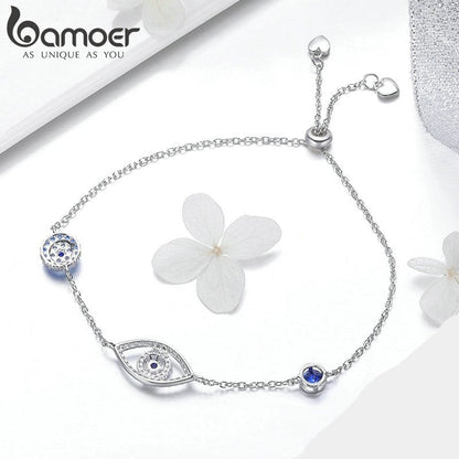Evil Eye Bracelet in 925 Sterling Silver with Blue Cubic Zirconia