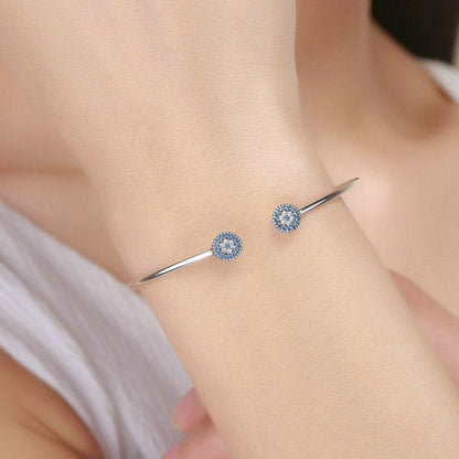 925 Sterling Silver Open Bangle Bracelet Evil Eye