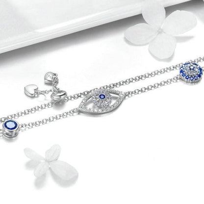 Evil Eye Bracelet in 925 Sterling Silver with Blue Cubic Zirconia