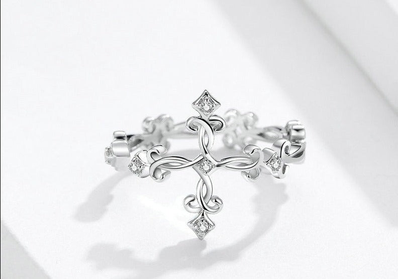 Women’s Adjustable Classic Cross Ring in Sterling Silver 925