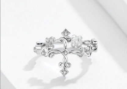 Women’s Adjustable Classic Cross Ring in Sterling Silver 925
