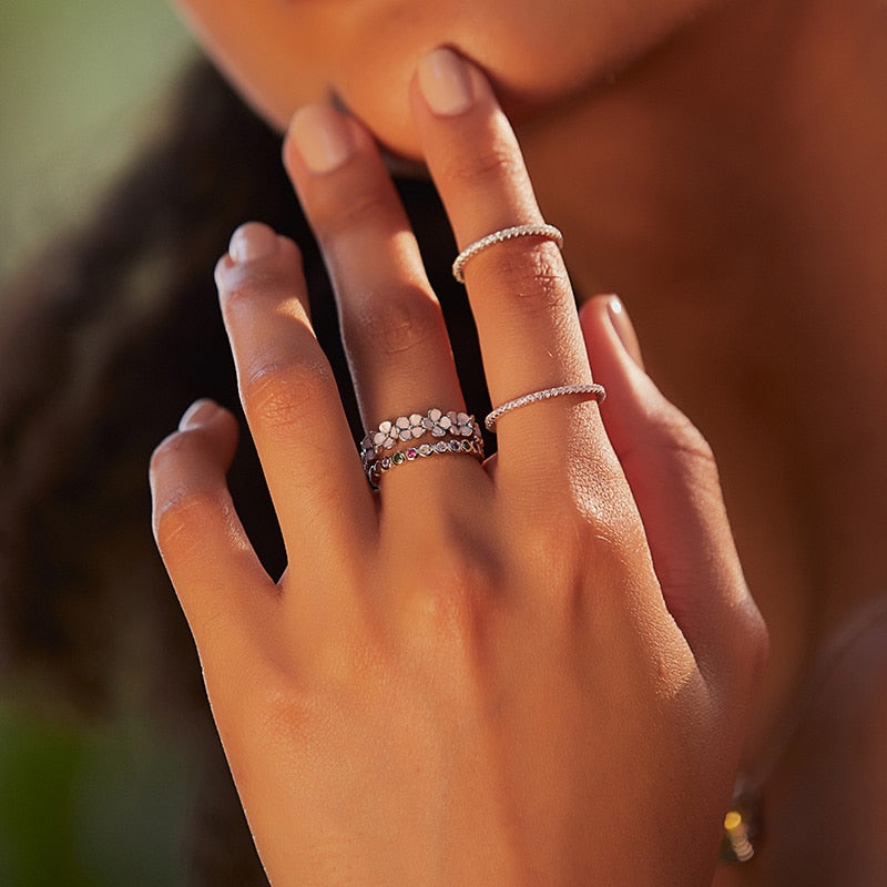 Sterling Silver Pink Flower Ring