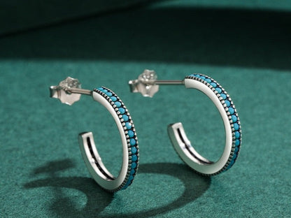 Round Turquoise Earrings in 925 Sterling Silve