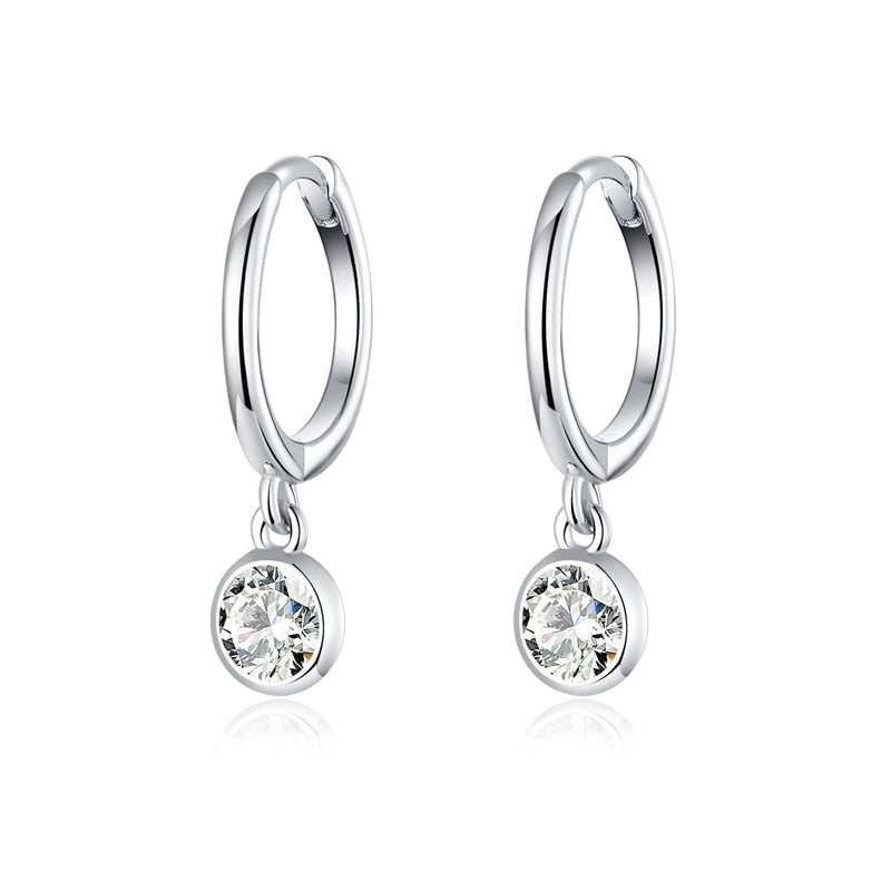 Round Drop Earrings in 925 Sterling Silver with Zirconia