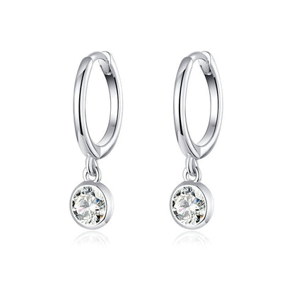 Round Drop Earrings in 925 Sterling Silver with Zirconia