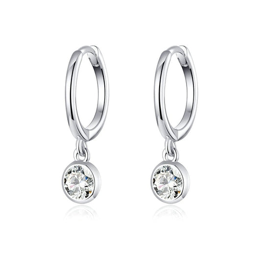 Round Drop Earrings in 925 Sterling Silver with Zirconia