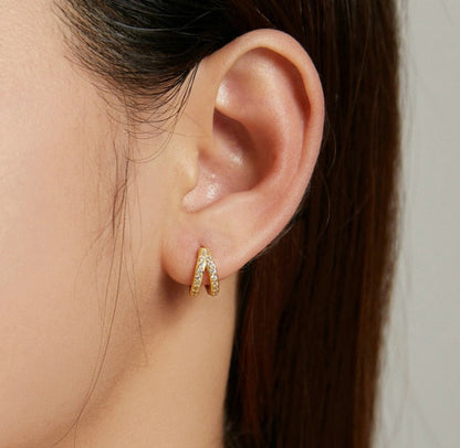 925 Sterling Silver Double Zirconia Hoop Earrings