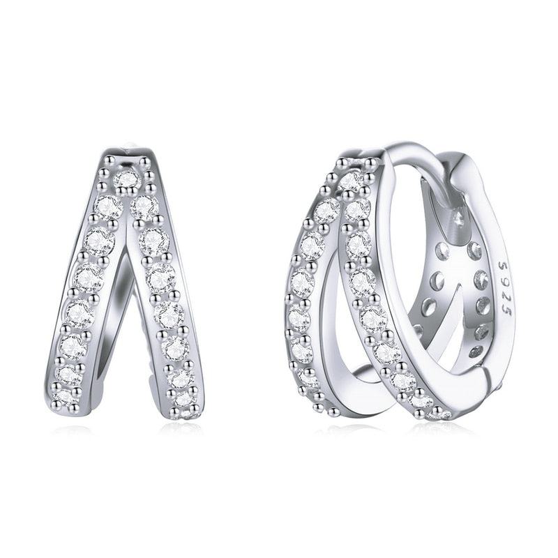 925 Sterling Silver Double Zirconia Hoop Earrings