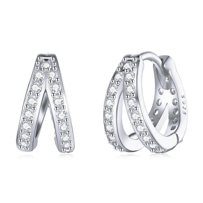 925 Sterling Silver Double Zirconia Hoop Earrings