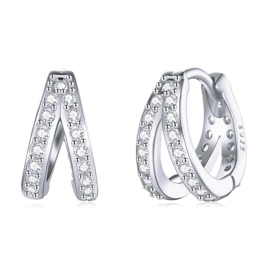 925 Sterling Silver Double Zirconia Hoop Earrings