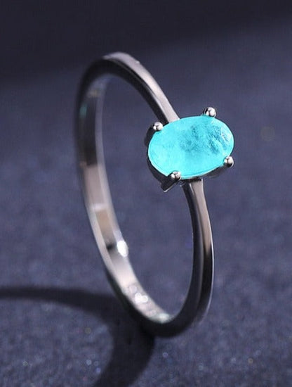 Genuine Paraíba Tourmaline Oval Ring in 925 Sterling Silver