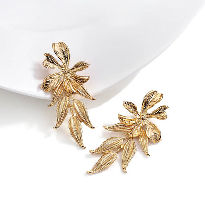 18k Gold-Plated Long Delicate Flower Earrings