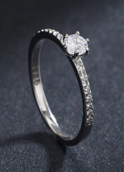 925 Sterling Silver Classic Solitaire Ring with Pavé Setting