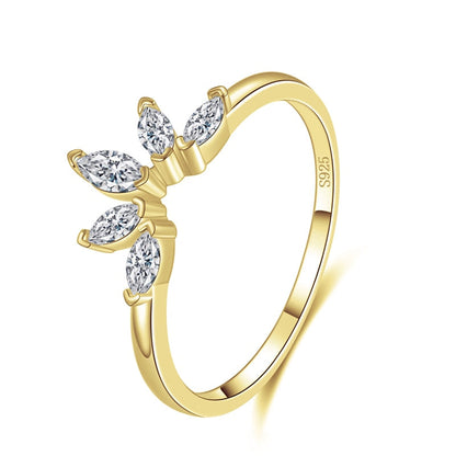Elegant 925 Sterling Silver Crown Leaves Ring with Zirconia Sparkle
