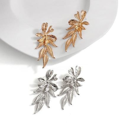 18k Gold-Plated Long Delicate Flower Earrings