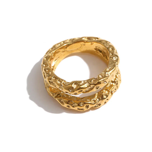 18k Gold-Plated Minimalist Rustic Double Ring