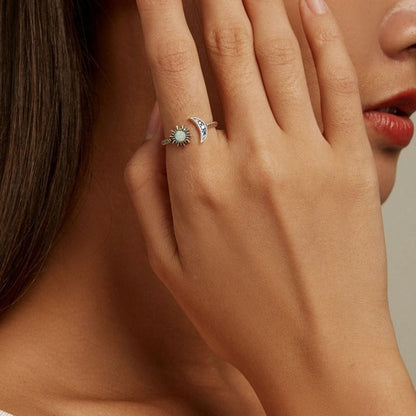 Sun and Moon Opal Ring in 925 Sterling Silver with Cubic Zirconia