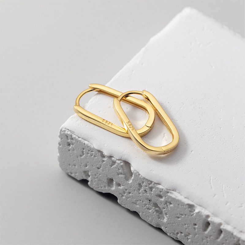 925 Sterling Silver Rounded Rectangular Hoop Earrings