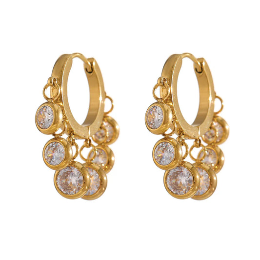 18k Gold-Plated Hoop Earrings with Zirconia Spheres