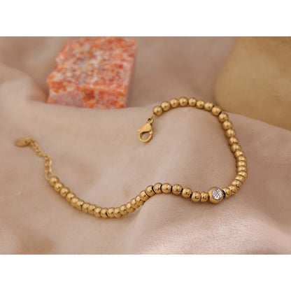 18k Gold-Plated Beaded Bracelet with Zirconia Detail
