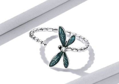 Adjustable Dragonfly Ring in 925 Sterling Silver with Cubic Zirconia