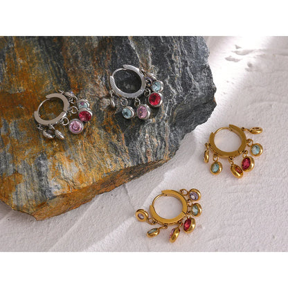 18k Gold-Plated Hoop Earrings with Zirconia Spheres