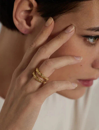 18k Gold-Plated Minimalist Rustic Double Ring