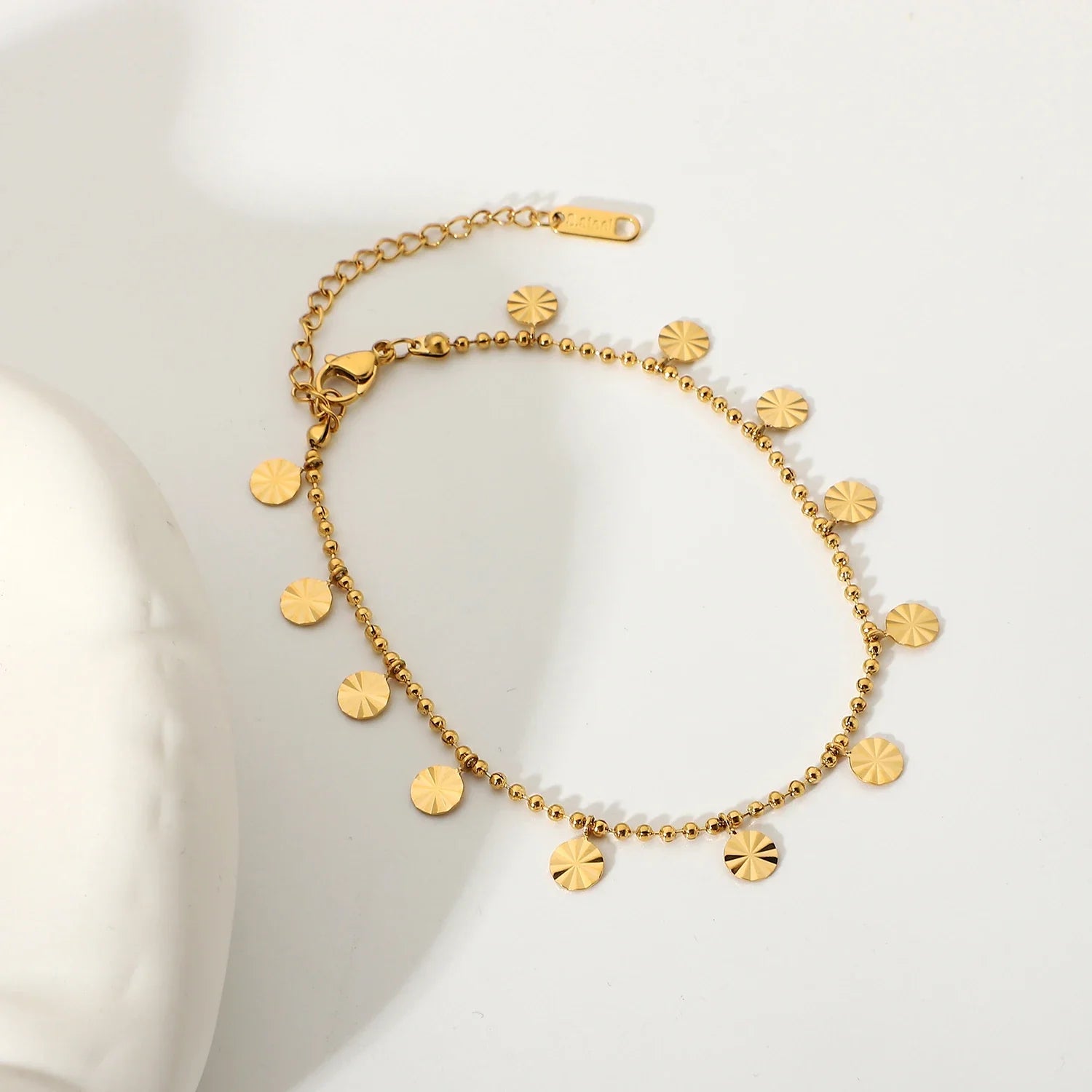 Minimalist Textured Sphere Bracelet – 18k Gold-Plated