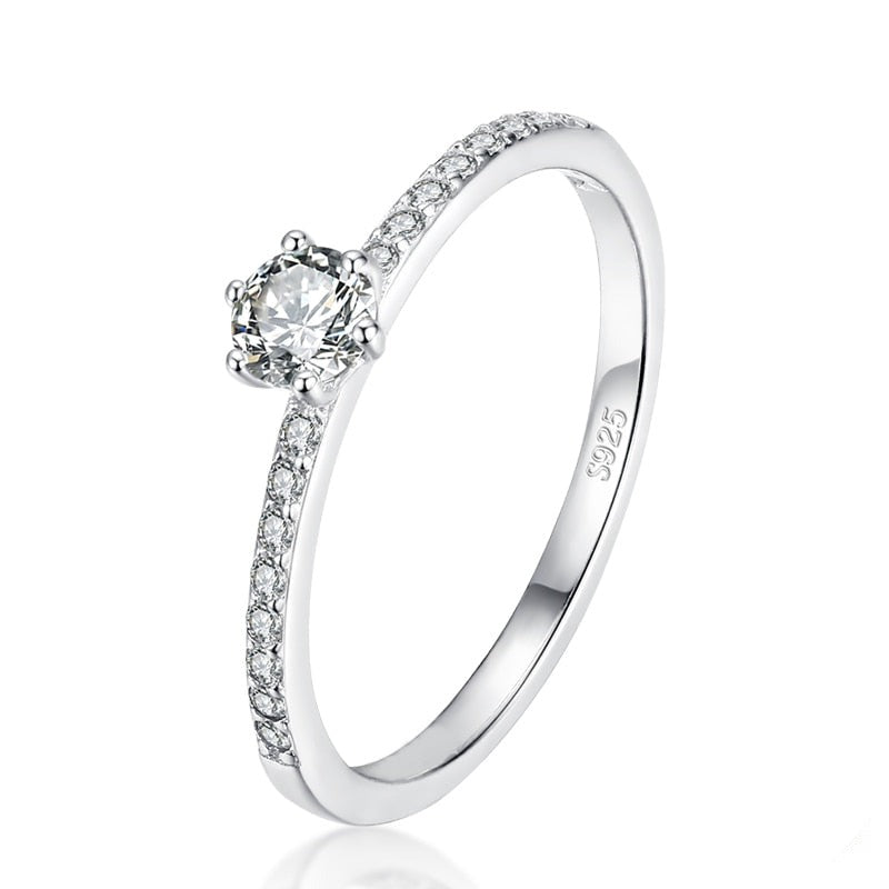 925 Sterling Silver Classic Solitaire Ring with Pavé Setting