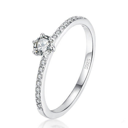 925 Sterling Silver Classic Solitaire Ring with Pavé Setting