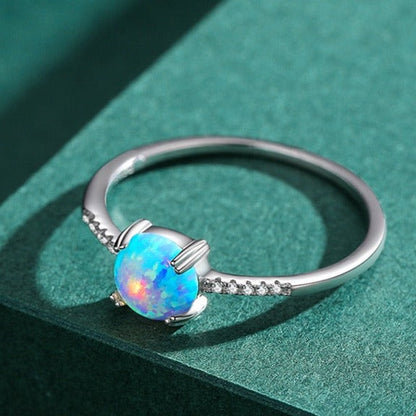 925 Silver Round Opal Ring