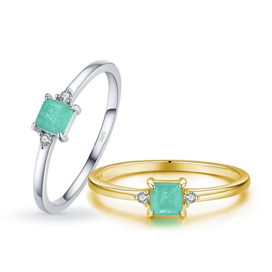 Square Paraíba Tourmaline Ring in 925 Sterling Silver