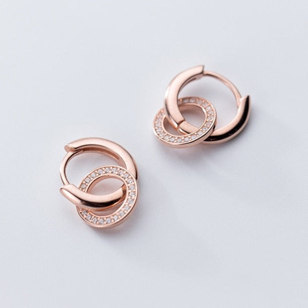 925 Silver Double Hoop Studded Earrings