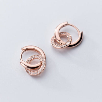 925 Silver Double Hoop Studded Earrings