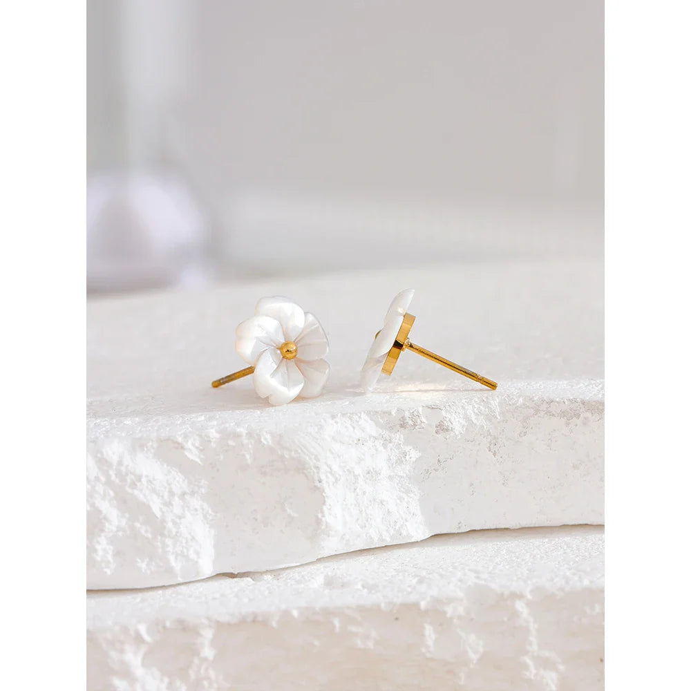 18k Gold-Plated Delicate White Flower Earrings