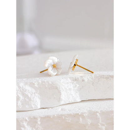 18k Gold-Plated Delicate White Flower Earrings